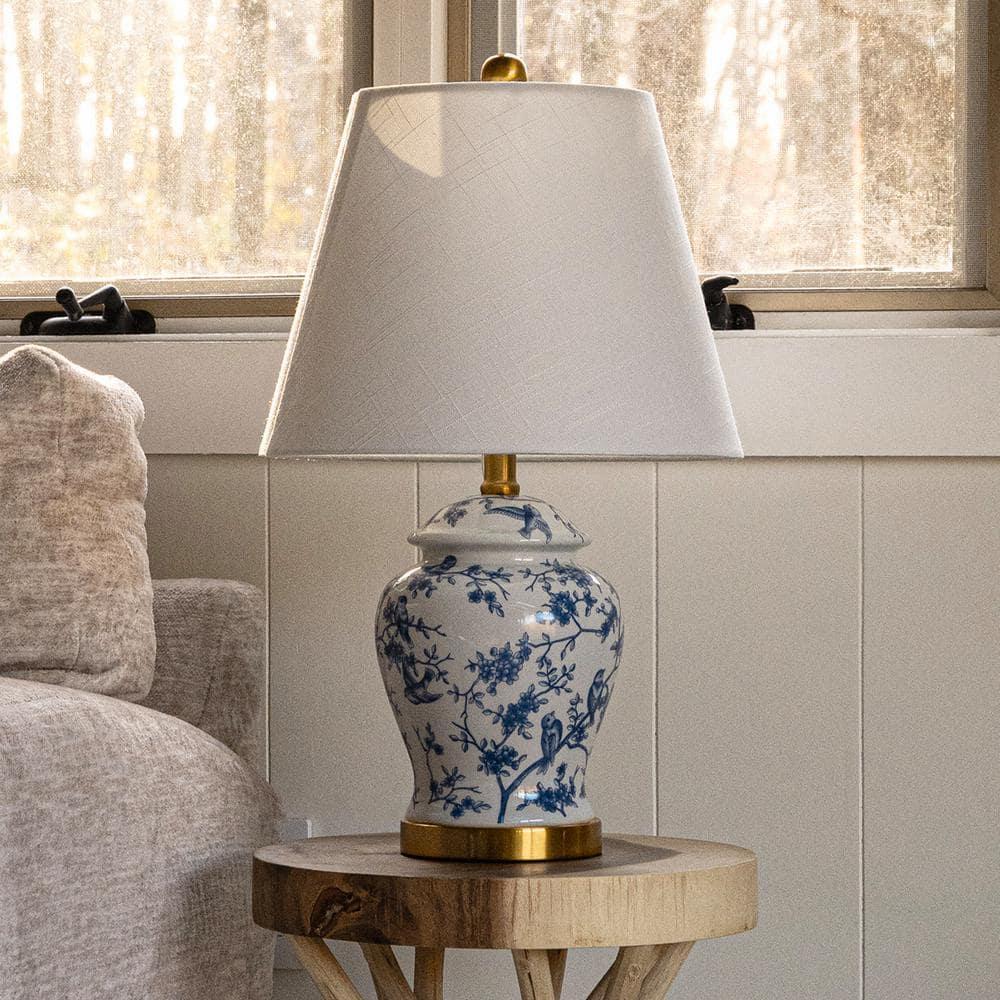 JONATHAN Y Penelope 22" French Country Cottage Ceramic/Iron Chinoiserie Ginger Jar LED Table Lamp, Navy/White