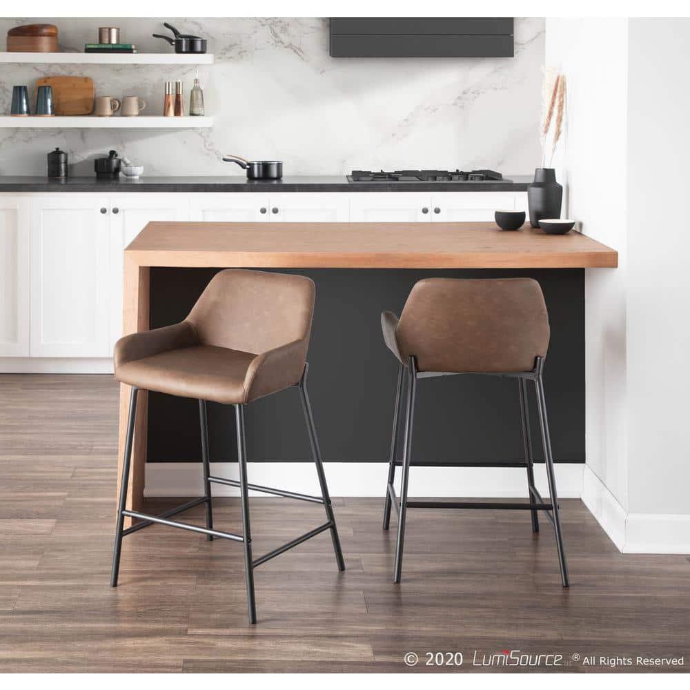 Set of 2 Daniella Industrial Counter Height Barstool Espresso: LumiSource, Faux Leather, Metal Frame, 250lb Capacity