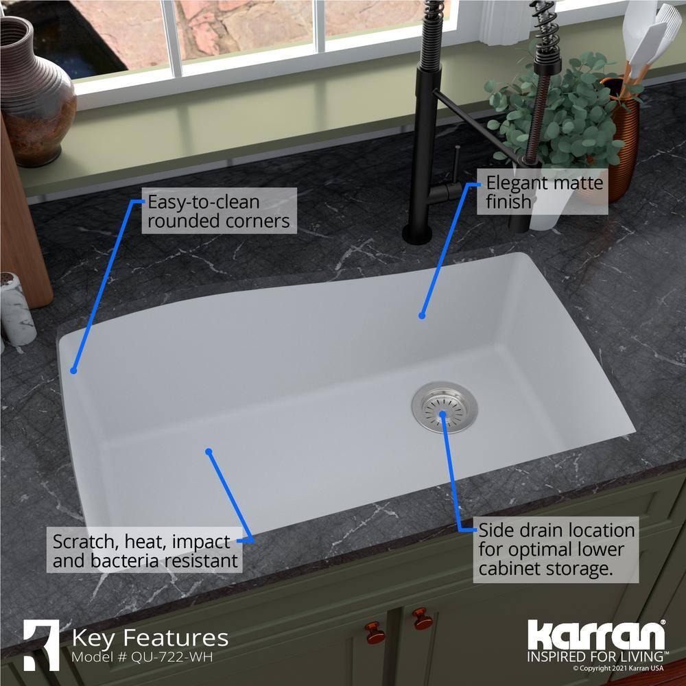 Karran Karran Undermount Quartz Composite 33-1/2'' X 21'' Single Bowl Kitchen Sink QU-722-WH
