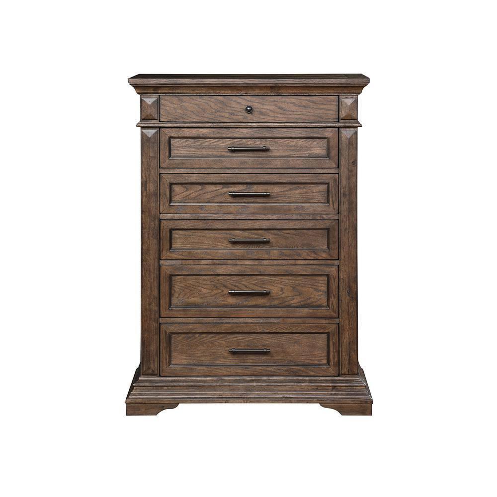 New Classic Furniture Mar Vista Solid Wood 6-Drawer Chest in Brushed Walnut