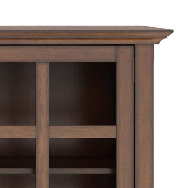Simpli Home Acadian 62"W Solid Wood 3-Shelf Storage Cabinet with Tempered Glass Doors and Adjustable Shelves