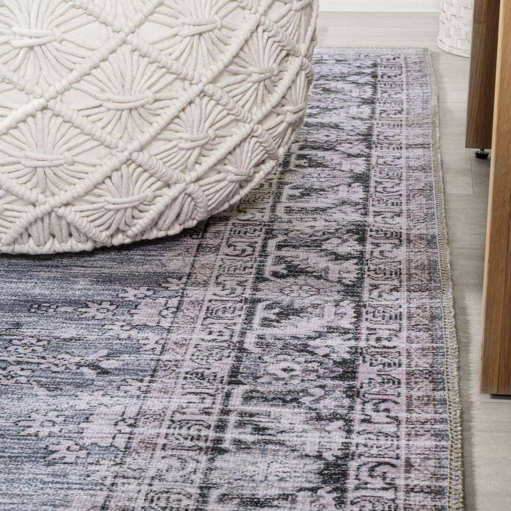 Wincer Chenille Cottage Medallion Machine-Washable Navy/Gray/Black 3 ft. x 5 ft. Area Rug - JONATHAN Y