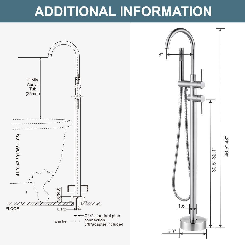 Double Handle Floor Mounted Freestanding Tub Filler With Handshower
