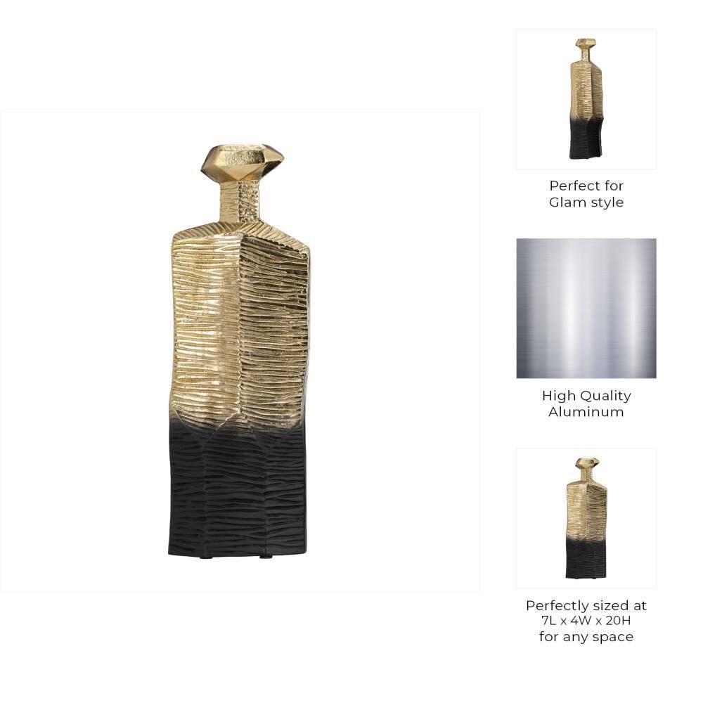 7"Lx4"Wx20"H, Metal Rigged Vase, Gold/Black Finish, Decorative Vase for Centerpieces and Home Decor, Perfect for Bedrooms, Dining Rooms, or Living Rooms