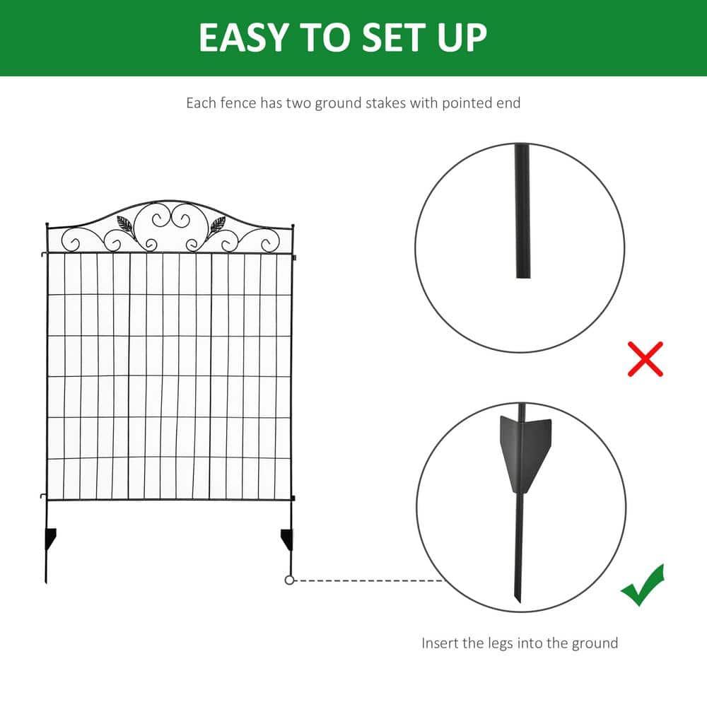 Outsunny Garden Decorative Fence Panel, 4 Pack, 44 x 36-Inch, Linear Length 12 Feet, Steel Border Folding Fence for Garden Landscaping