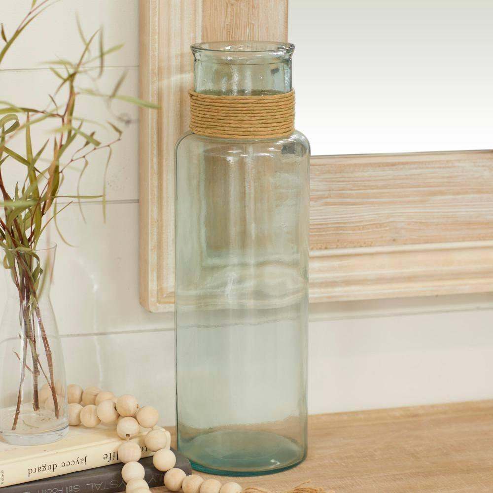 DecMode 18" Spanish Recycled Glass Vase with Rattan Detail