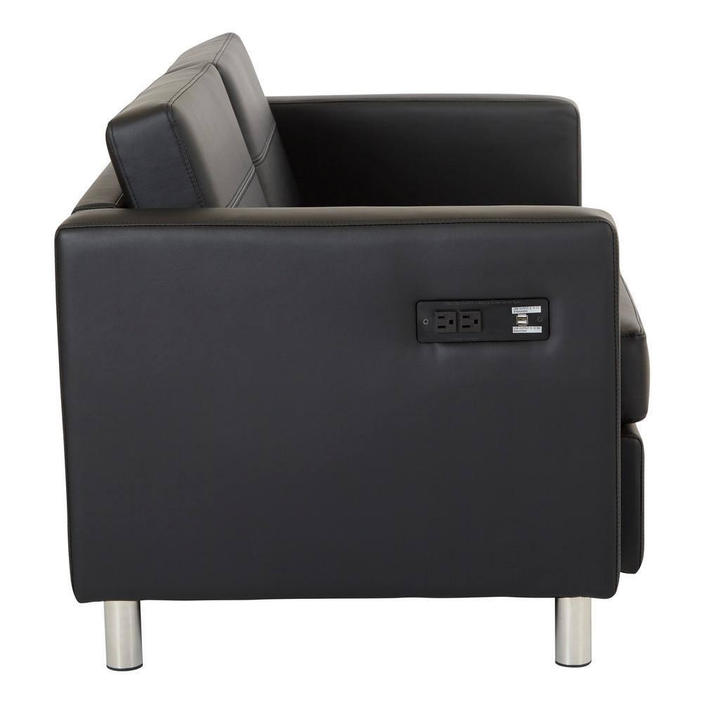 Office Star Products Atlantic Loveseat with Dual Charging Station in Dillon Black Fabric K/D