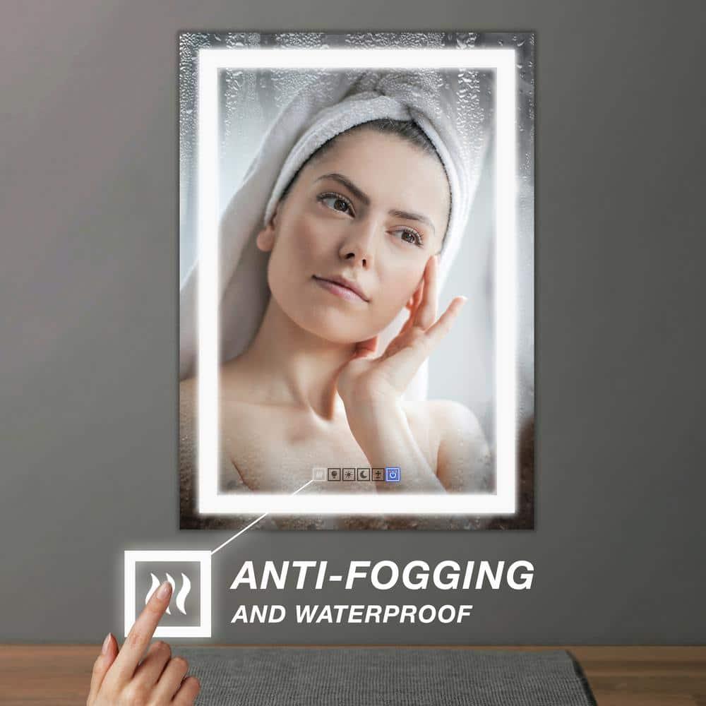 20"x30" inches LED Dimmable Bathroom Mirror Rectangle LED Lighted Wall Mounted Mirror for Vanity Room with Touch Button and Anti-Fog Function by Fab Glass and Mirror