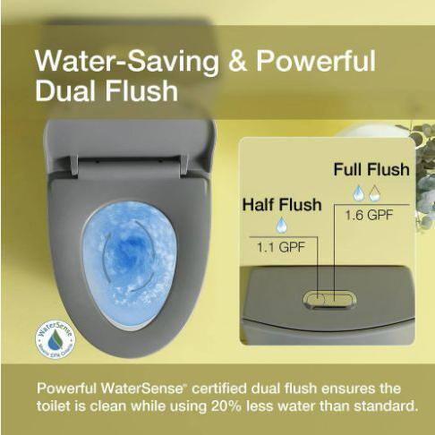 1.1/1.60 GPF Dual-Flush One Piece Toilet, Water-Saving Elongated Comfort Height Floor Mounted, Soft Close 1000 Gram Map Flushing Score Toilet, Light Grey 23T01-LG