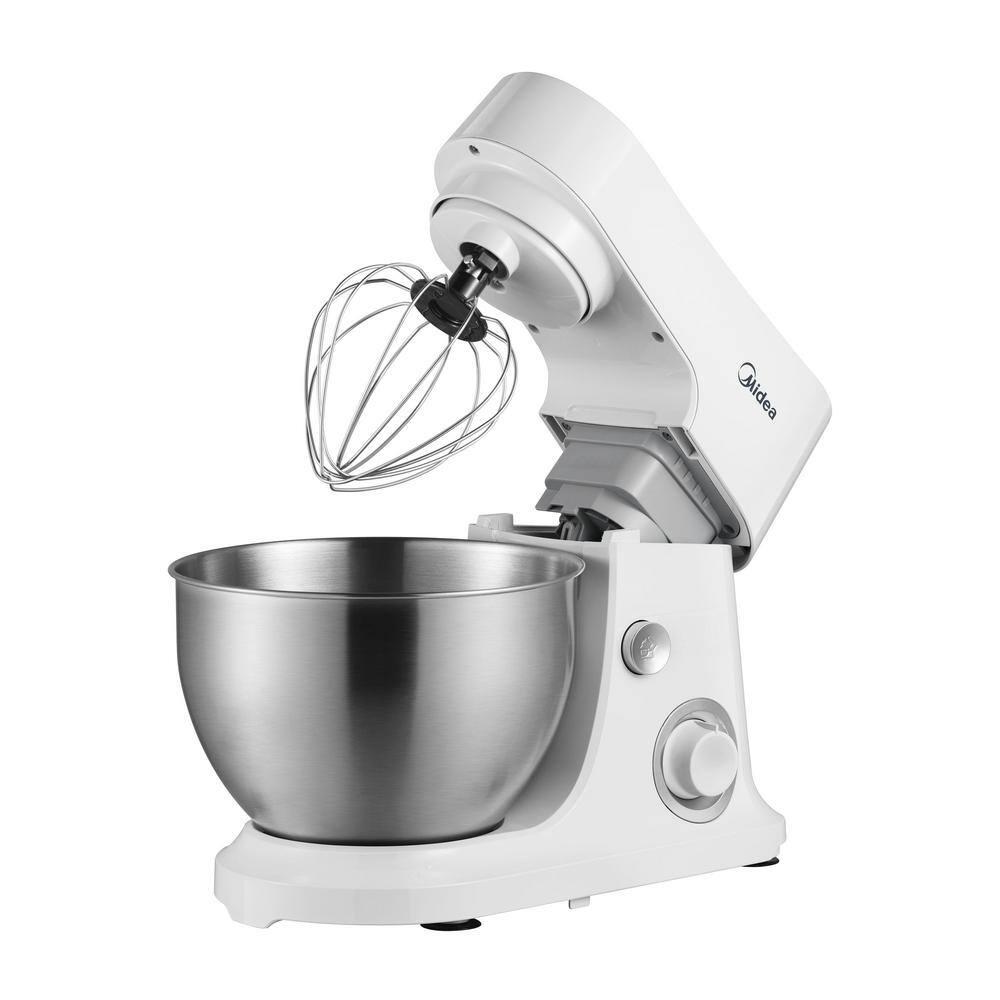 Midea 5qt 6-Speed Stand Mixer White: 300W, Tilt Back Head, 5 Quart Stainless Steel Bowl, Dishwasher-Safe Parts