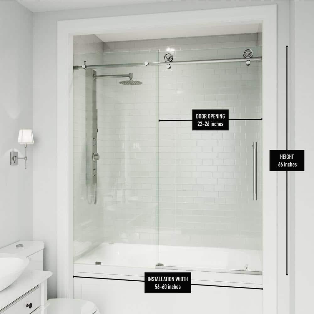 Cass 56-60" W x 66" H Sliding Frameless Tub Door with 3/8" Clear Glass