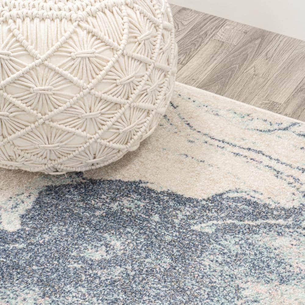 8' x 10' Marmo Abstract Marbled Modern Area Rug, Blue/Cream - JONATHAN Y