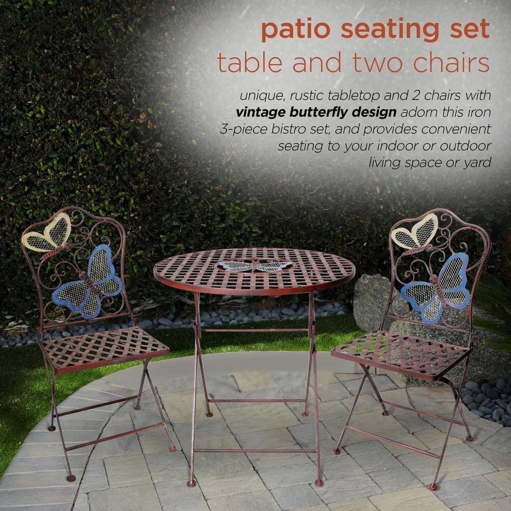 Alpine Corporation Butterfly Outdoor Patio Bistro Set, Metal 3-Piece Set, Bronze