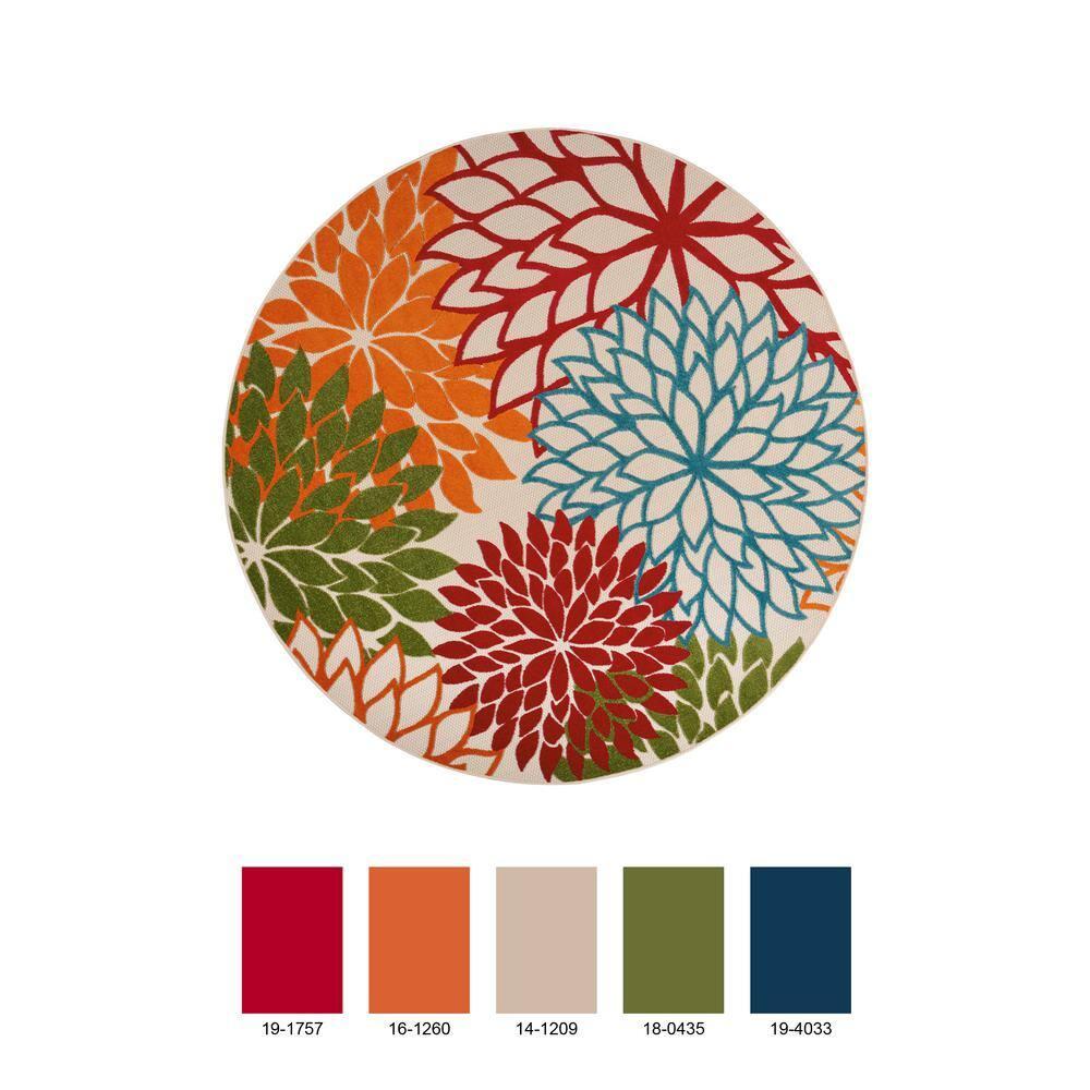 Nourison Aloha Floral Bloom Flatweave High-Low Indoor Outdoor Area Rug Green 7' x 10'