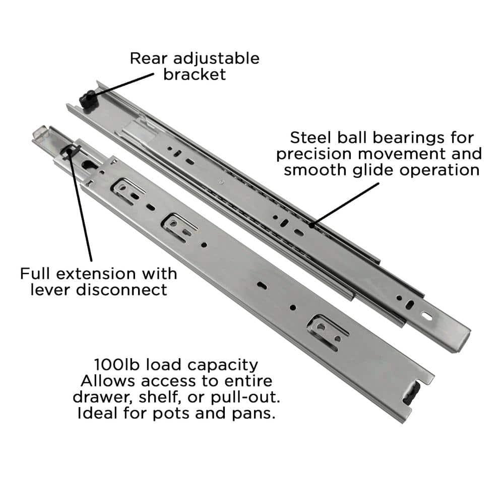 Drawer Slide Side Mount Full Extension Cadmium Finish
