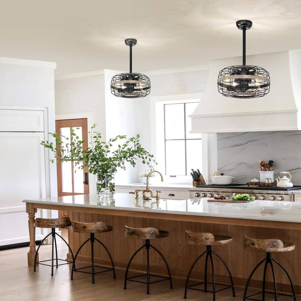 18-Inch Matte Black Contemporary LED Ceiling Fan with Downrod Mount and Remote Control