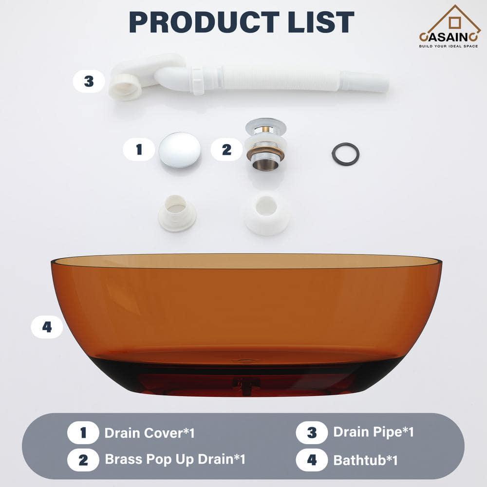 Marfa 67'' x 30'' Runway Semi Transparent Resin Freestanding Soaking Bathtub