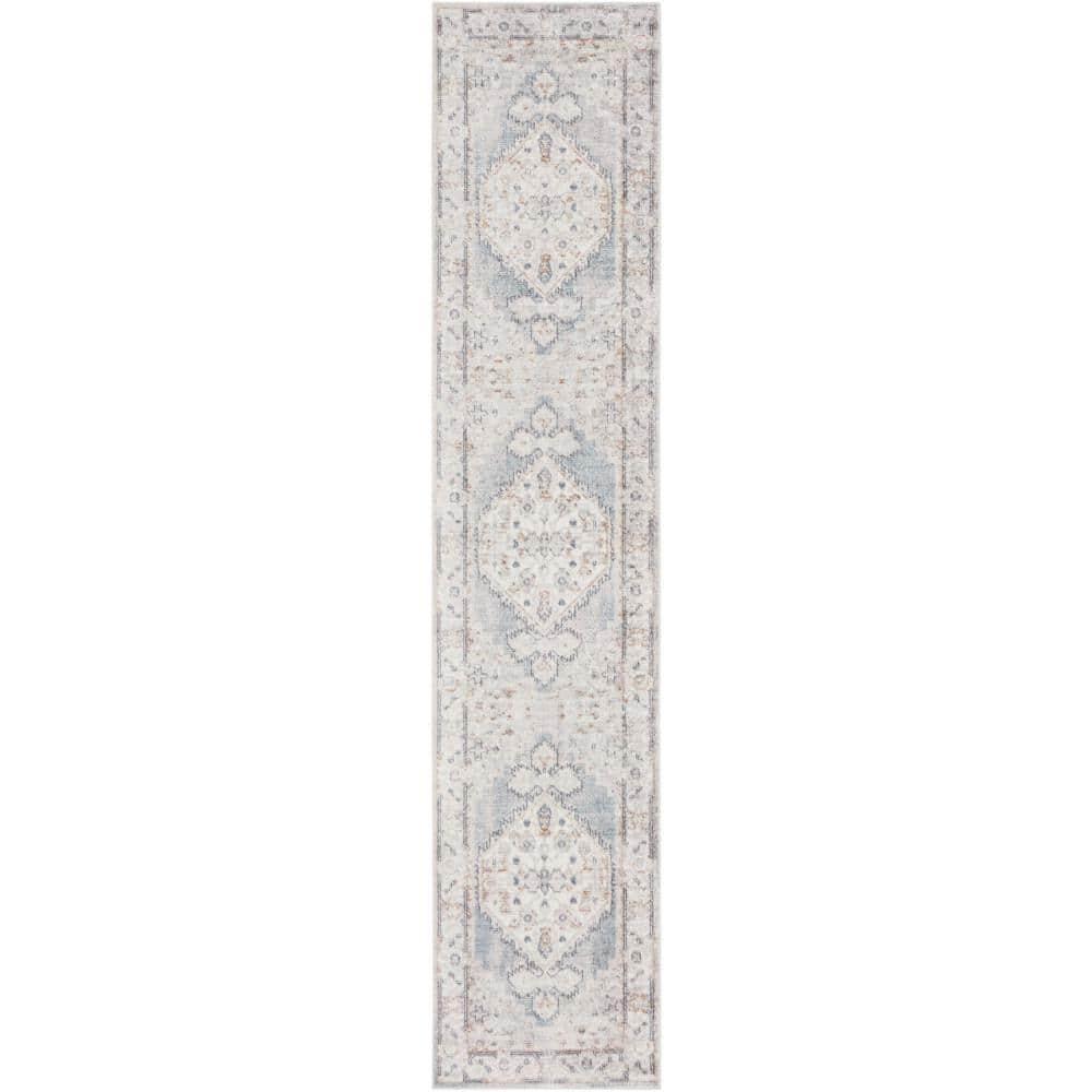 Nourison Astra Machine Washable Vintage Persian Indoor Bathroom, Kitchen Runner Rug Light Blue 2'2" x 10'