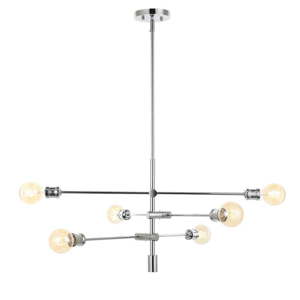 Atlas 36" 6-Light Modern Vintage Iron Arm-Adjustable LED Chandelier, Chrome