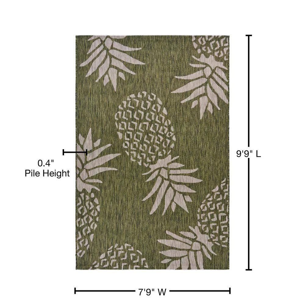 LR Home Camila 7'9" x 9'9", Beige/Green Pineapple Fade, Stain, and Moisture Resistant Indoor/Outdoor Area Rug