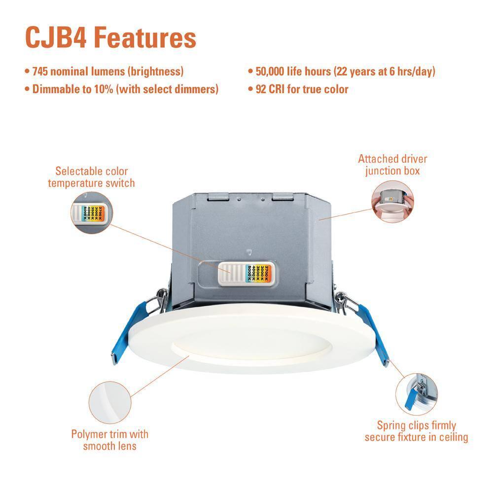 HALO CJB 4 inch 5CCT Canless Recessed Integrated LED Downlight with Attached JBOX 12 Pack