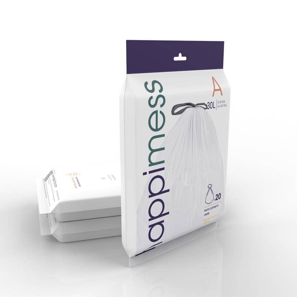 7.9 Gallon Drawstring Trash Can Liner, White (60-Count, 3-Packs of 20 Liners) -happimess