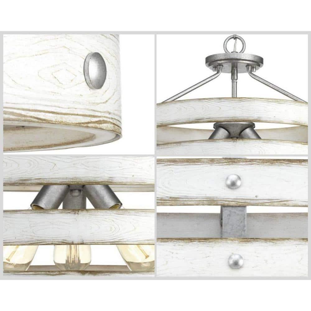Progress Lighting Gulliver 3-Light Semi-Flush Convertible Ceiling Light, Galvanized Finish, Open Design
