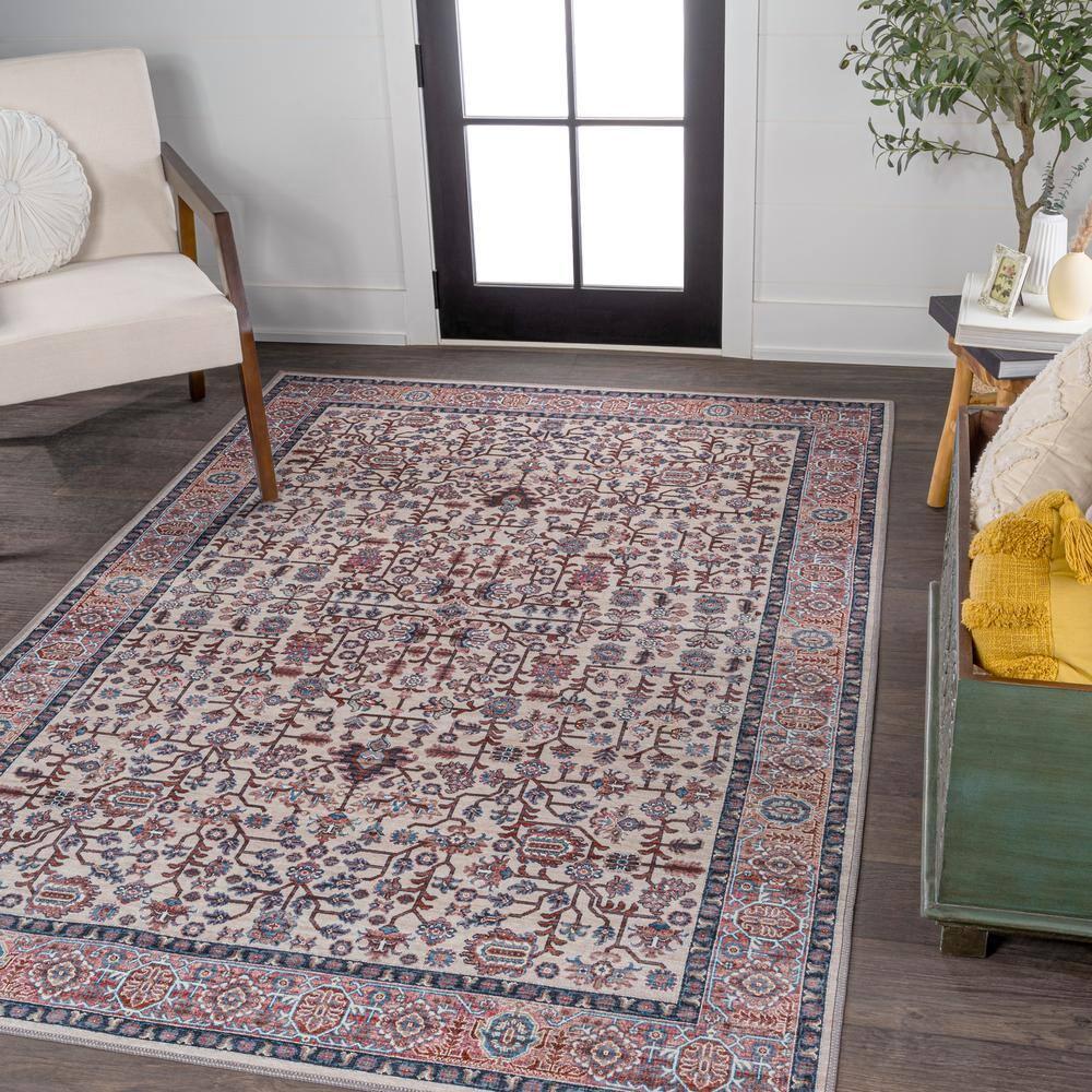 Kemer All-Over Persian Machine-Washable Beige/Red/Blue 3 ft. x 5 ft. Area Rug - JONATHAN Y