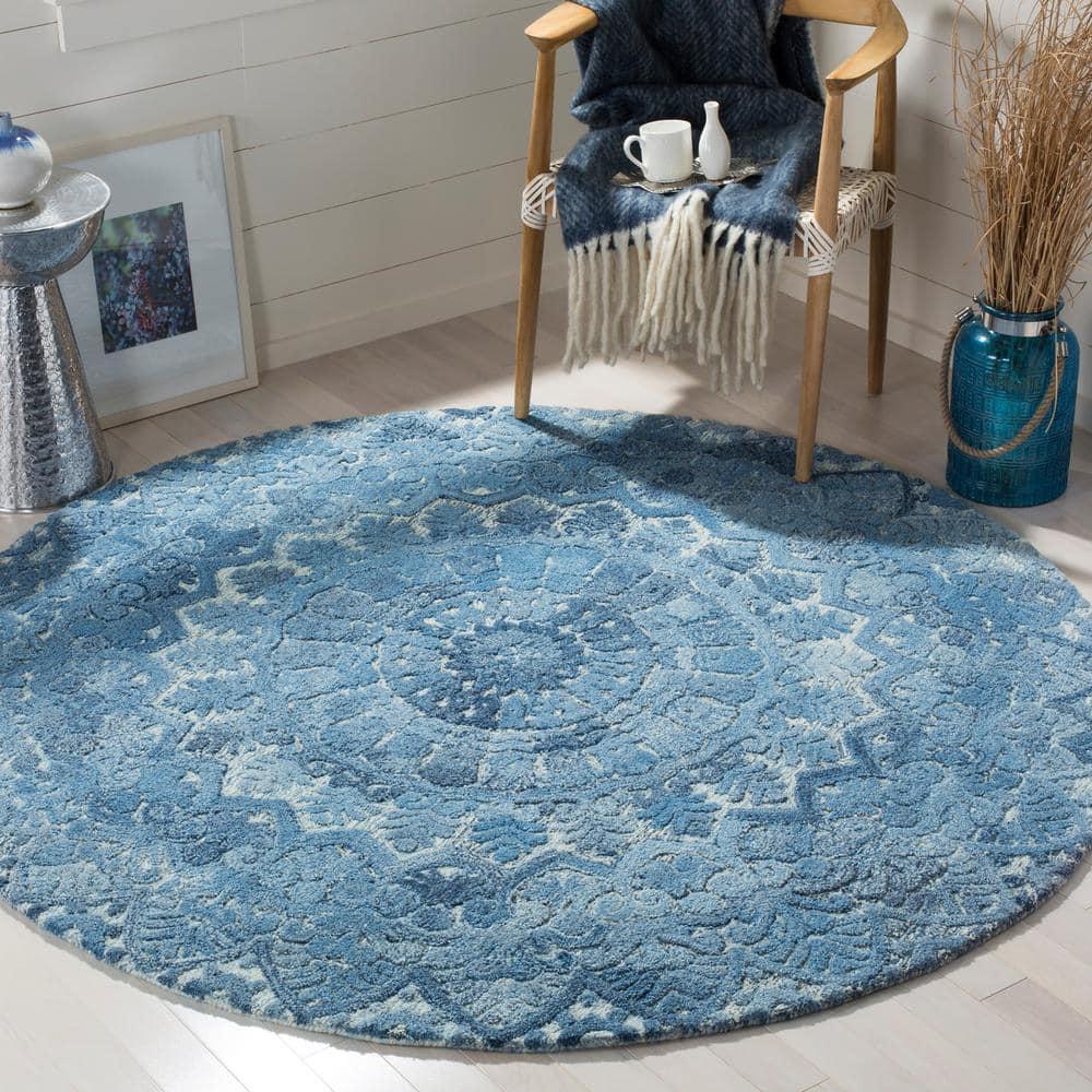 Marquee MRQ110 Hand Tufted Indoor Area Rug - Blue/Ivory - 6' Round - Safavieh