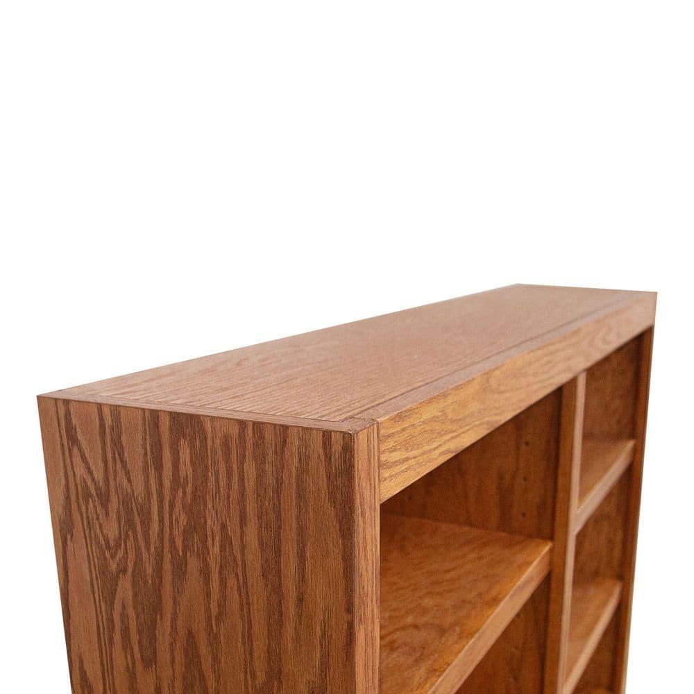Concepts in Wood 6 Shelf Double Wide Wood Bookcase, 36 inch Tall - Oak Finish