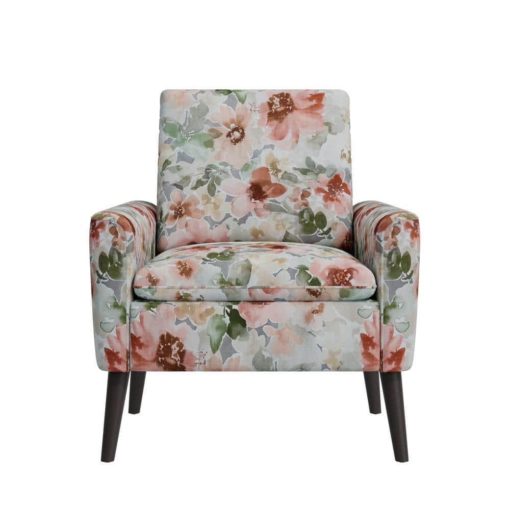 HL Home Furnishings Allyson Mid-Century Modern Armchair in Orange & Green Floral