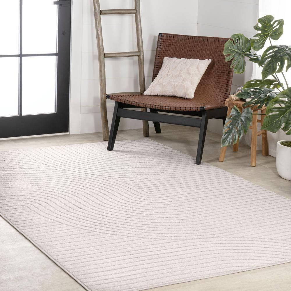 JONATHAN Y Hallie High-Low Minimalist Curve Geometric Ivory/Cream 4 ft. x 6 ft. Indoor/Outdoor Area Rug