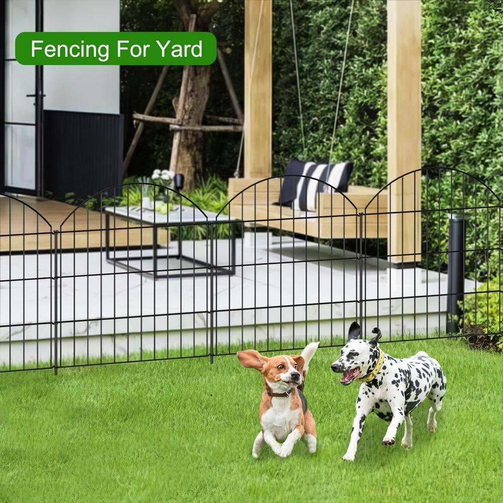 Metal Garden Fence 28in (H) X 11.7ft (L), 5 Panels + 6 Stakes Rustproof Border Fence Animal Barrier for Dog, No Dig Garden Fencing for Yard Flower Bed Patio Outdoor, CTW2828 Black