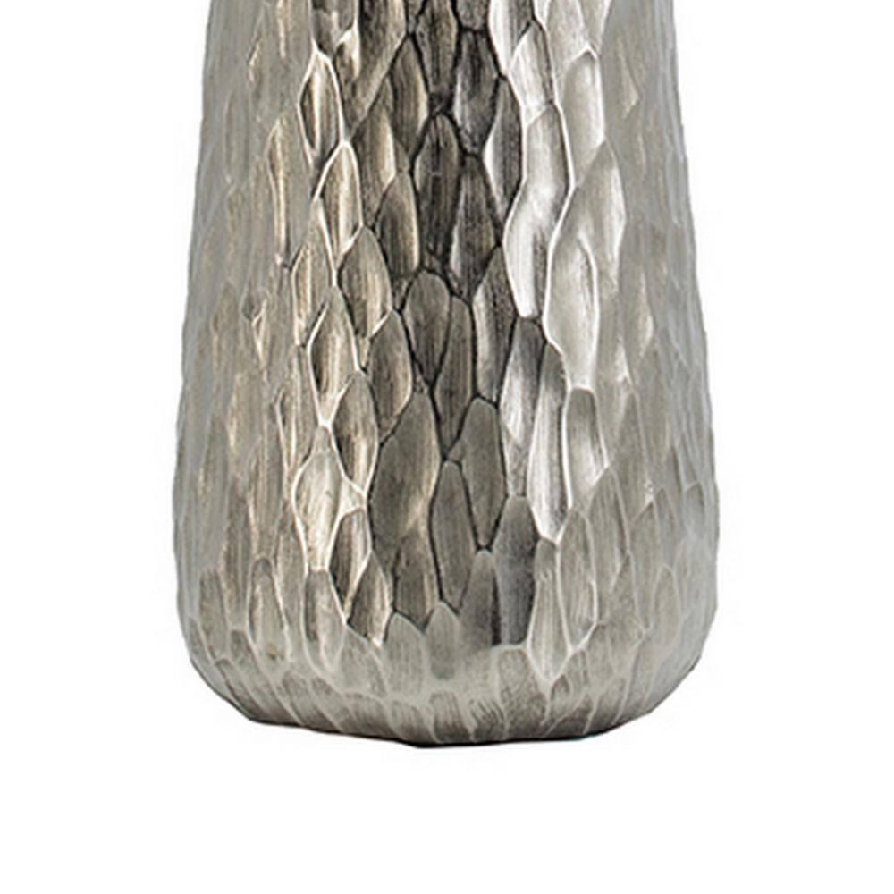 Benjara BM302673 23 in. Diamond Textured Tapered Aluminum Tall Oblong Vase, Silver