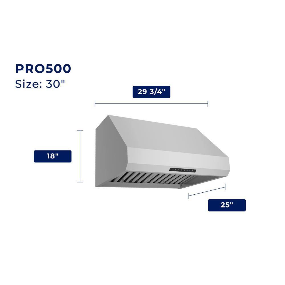 30" 540 CFM Versatile Under Cabinet or Wall Mounted Range Hood in Stainless Steel with Smart Feature