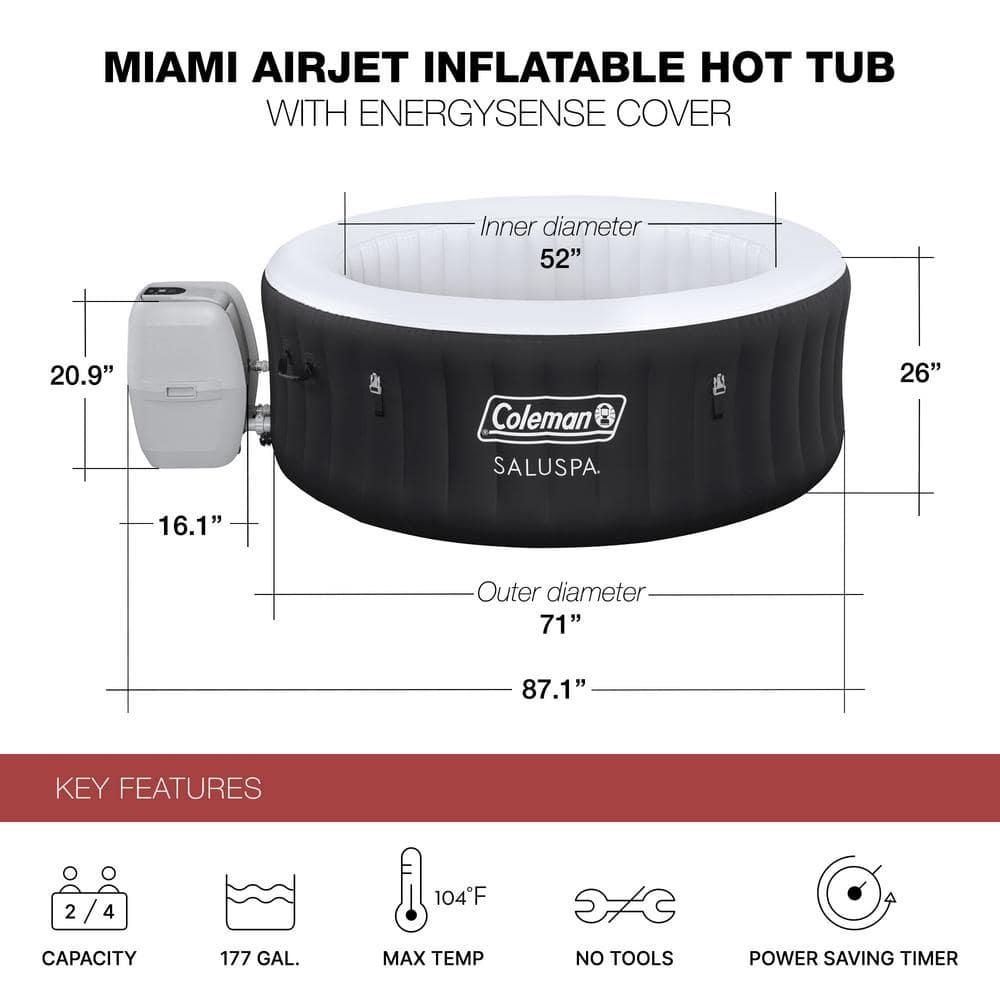 Bestway Coleman Miami AirJet Square Inflatable Hot Tub with EnergySense Cover, Black