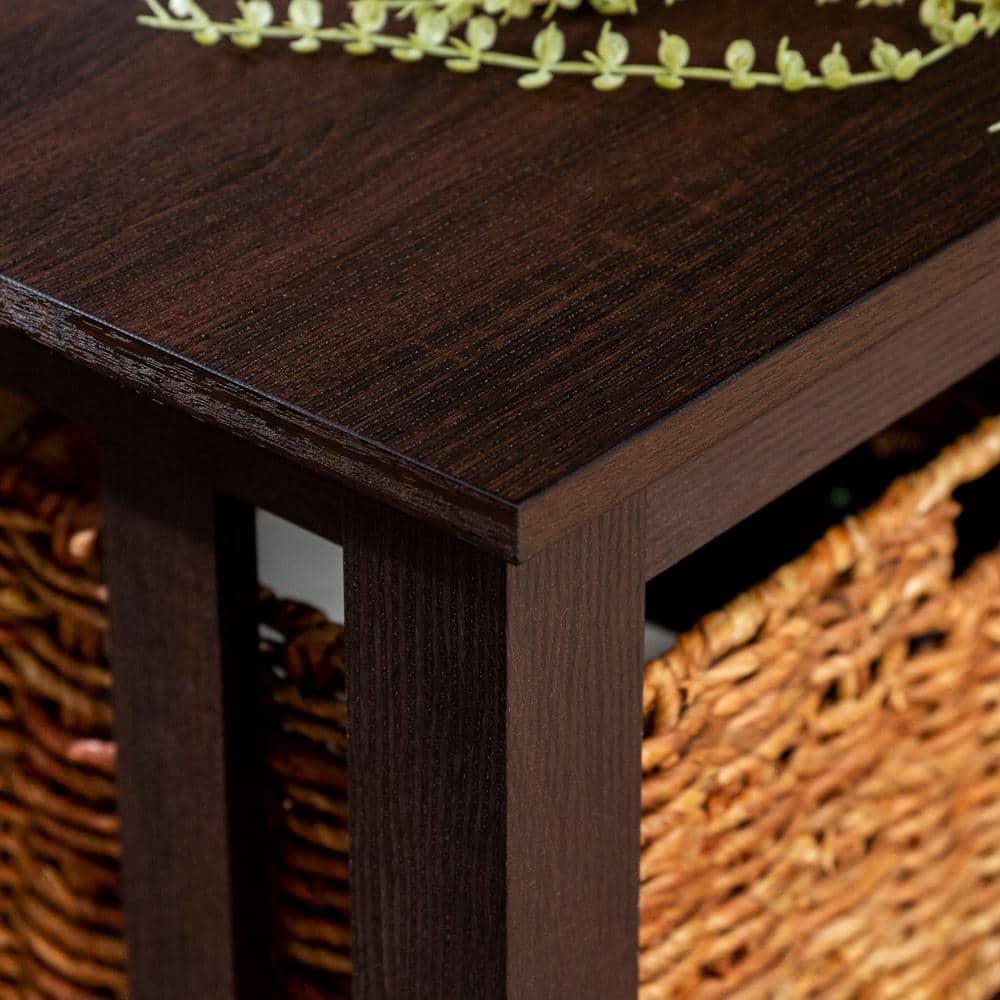 Walker Edison Traditional Storage Coffee Table with Bins, Espresso