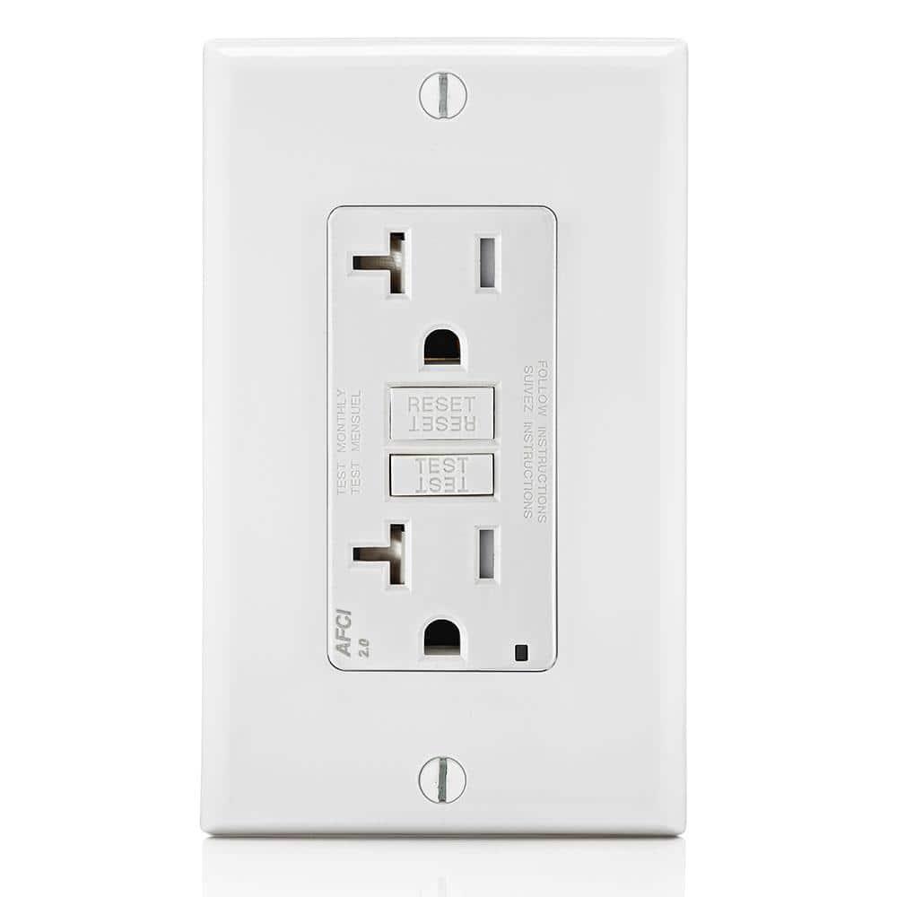 Leviton AFCI Outlet, 20 Amp, Self Test, Tamper-Resistant with LED Indicator Light, Protection from Electrical Fires, AFTR2-W, White