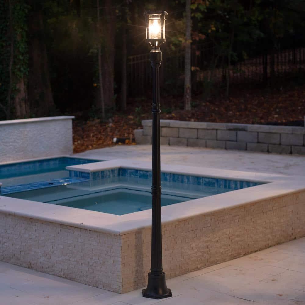 Eligia Black 1-Light 13" H Solar Powered Lantern Warm White Post Light with Pier and Wall