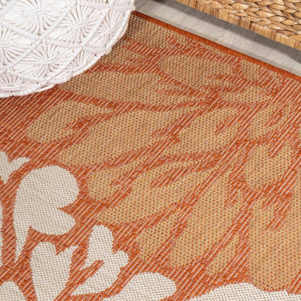 2' x 10' Zinnia Modern Floral Textured Weave Indoor/Outdoor Runner Rug, Orange/Cream - JONATHAN Y