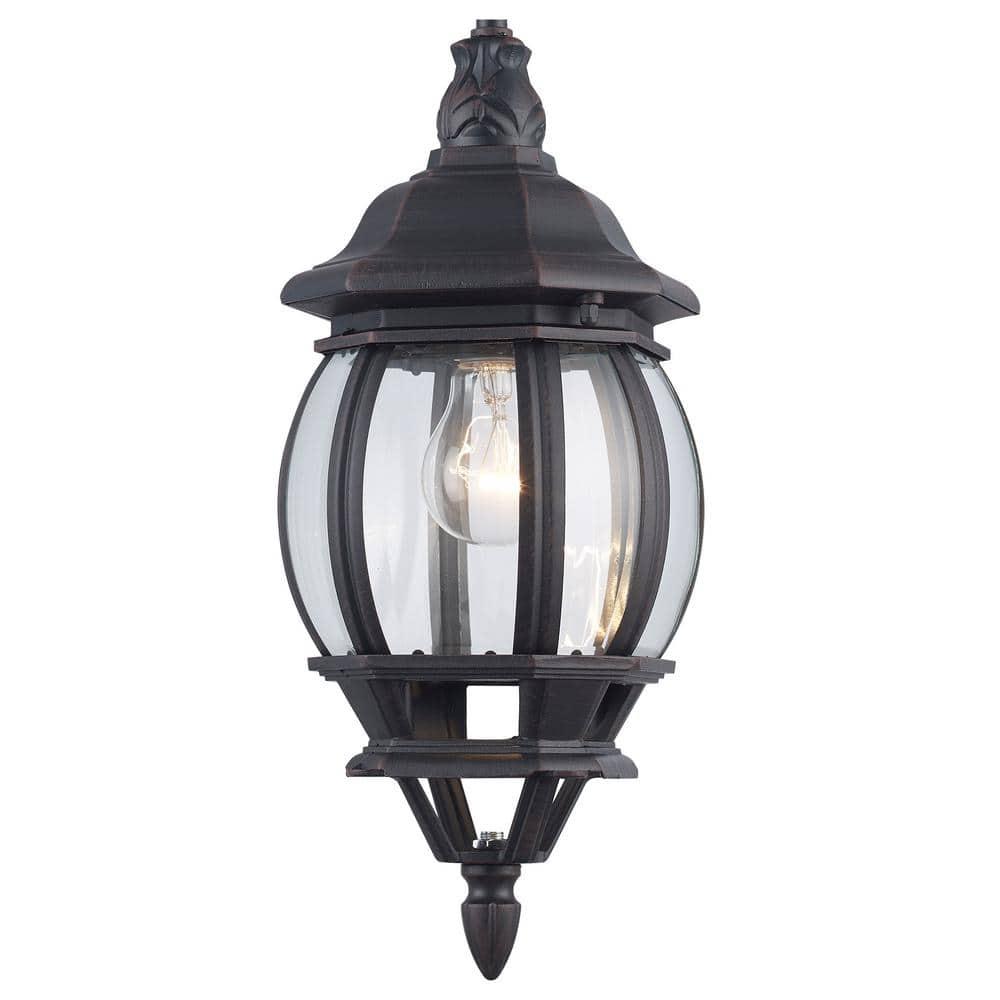 Parsons 1-Light Rust Hanging Outdoor Pendant Light Fixture with Clear Glass