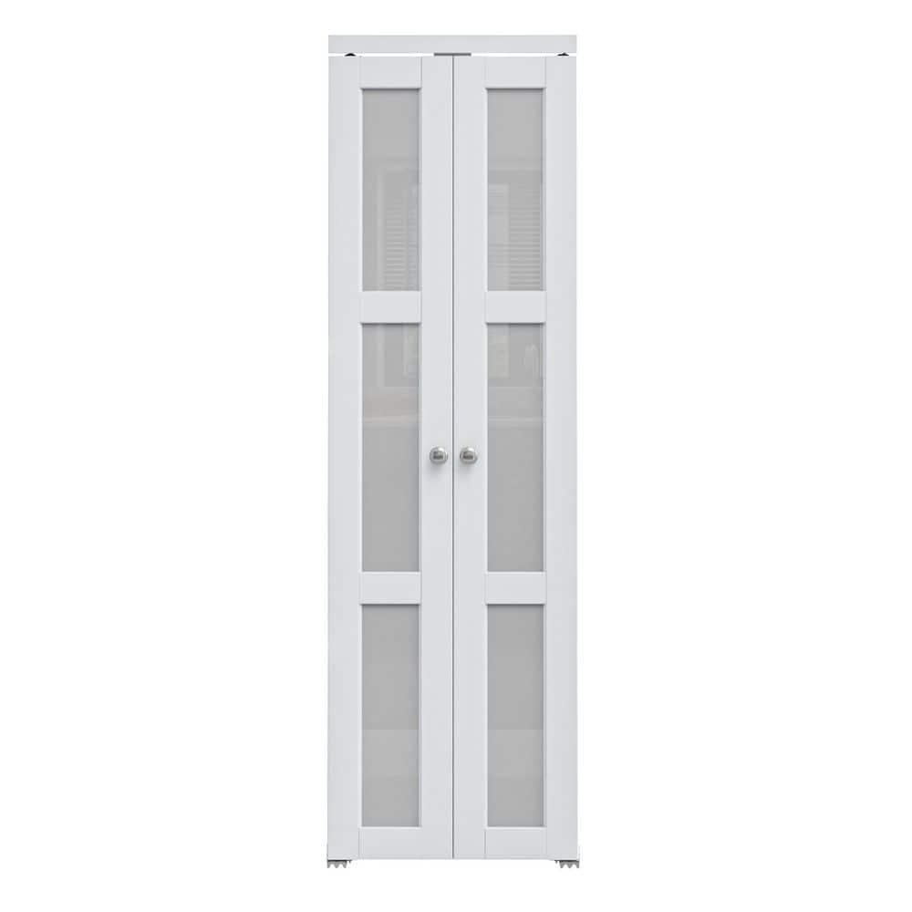 DOOOLI Glass Bifold Door - 3 Lite Transparent Glass Design With Bifold Door Lock & T Shape Handle