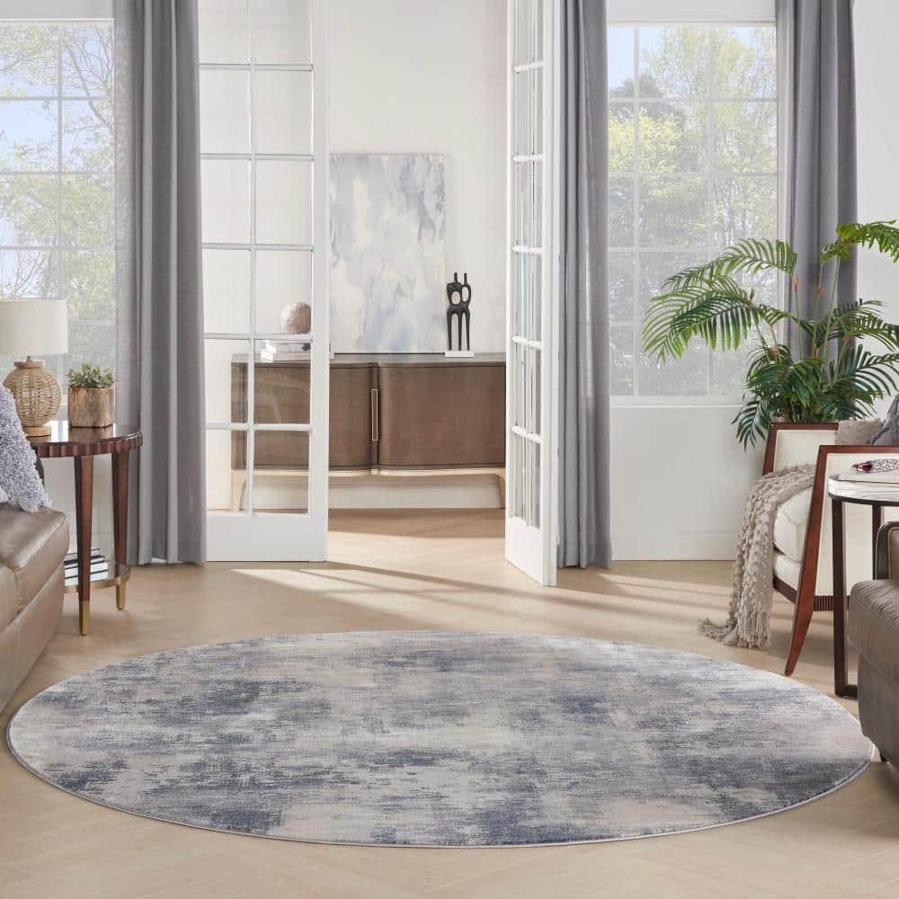 Nourison Rustic Textures Contemporary Abstract Indoor Area Rug Blue/Ivory 7'10" x round