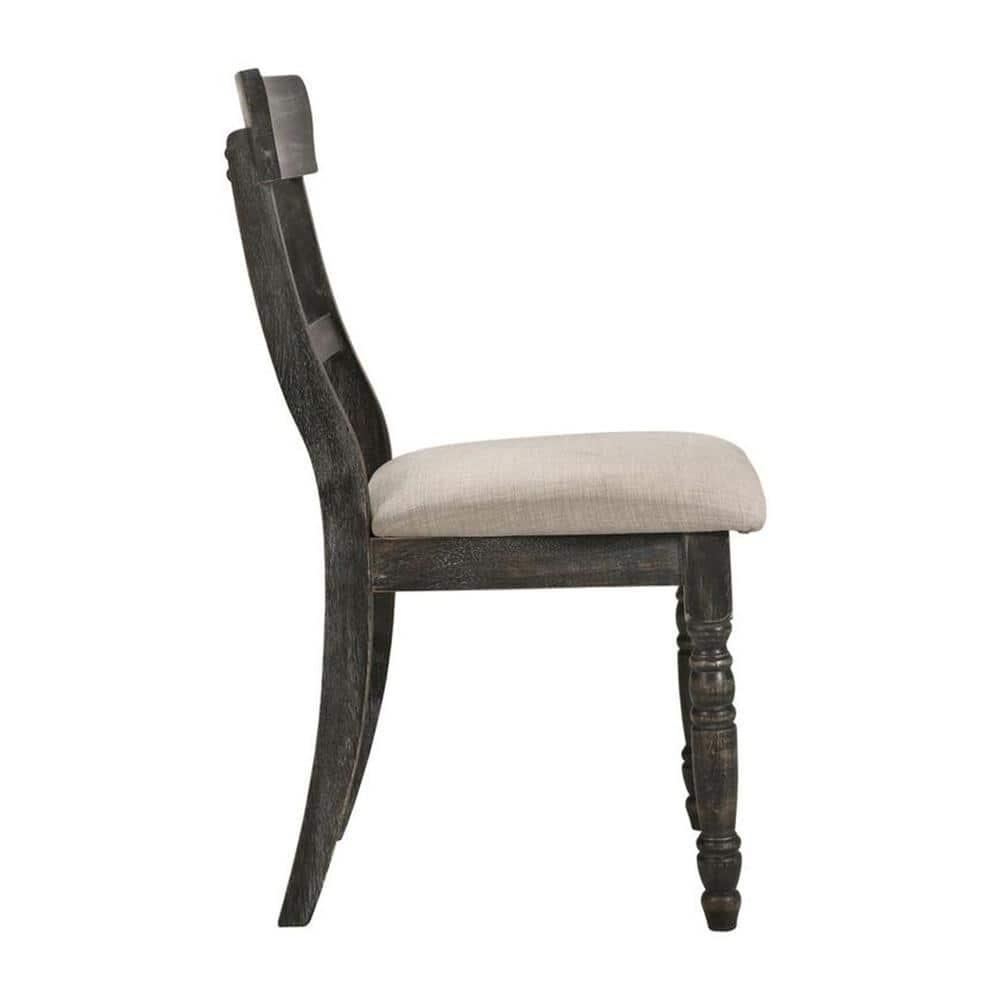 Set of 2 Wallace Side Chair Light Brown/Gray - Acme Furniture: Upholstered Linen, Turned Legs, Crosspiece Backrest