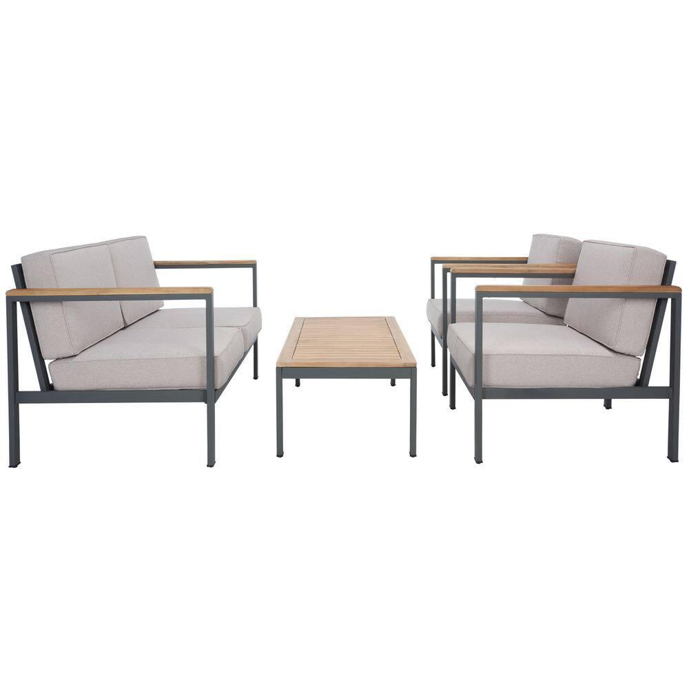 Chicopee 4 Pc Living Set - Indoor/Outdoor - PAT7725 - Natural/Light Grey - Safavieh