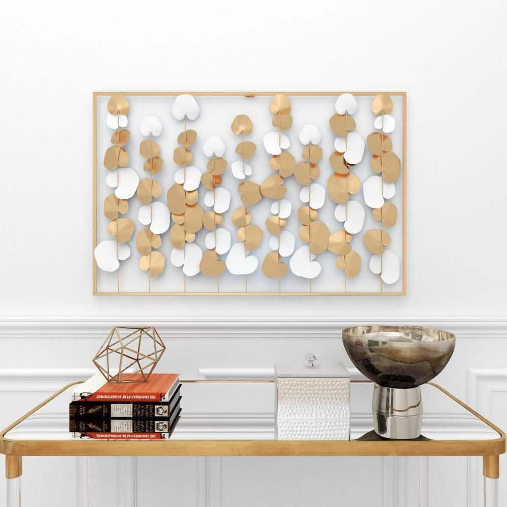 DecMode Gold Metal Floral Wall Decor with White Accents