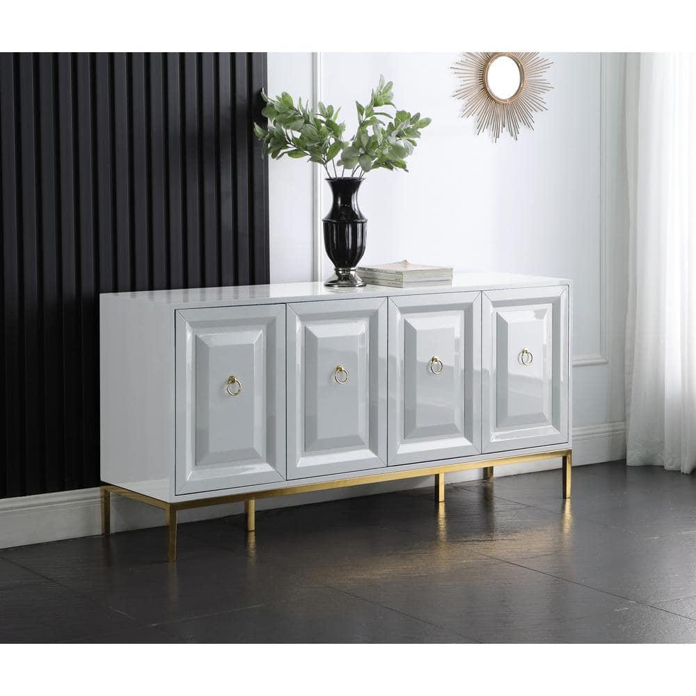 Best Master Furniture Sujay 65" Modern Wood Sideboard with Gold Accents in White
