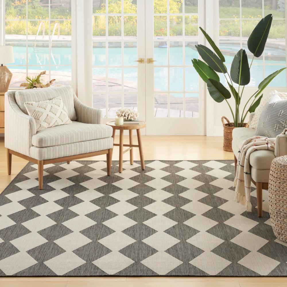 Nourison Positano 5' x 7' Charcoal Diamond Modern Flatweave Indoor/Outdoor Rug