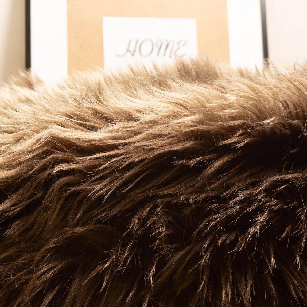 Diller Dark Brown Faux Fur Machine Washable Shag Fluffy Area Rug