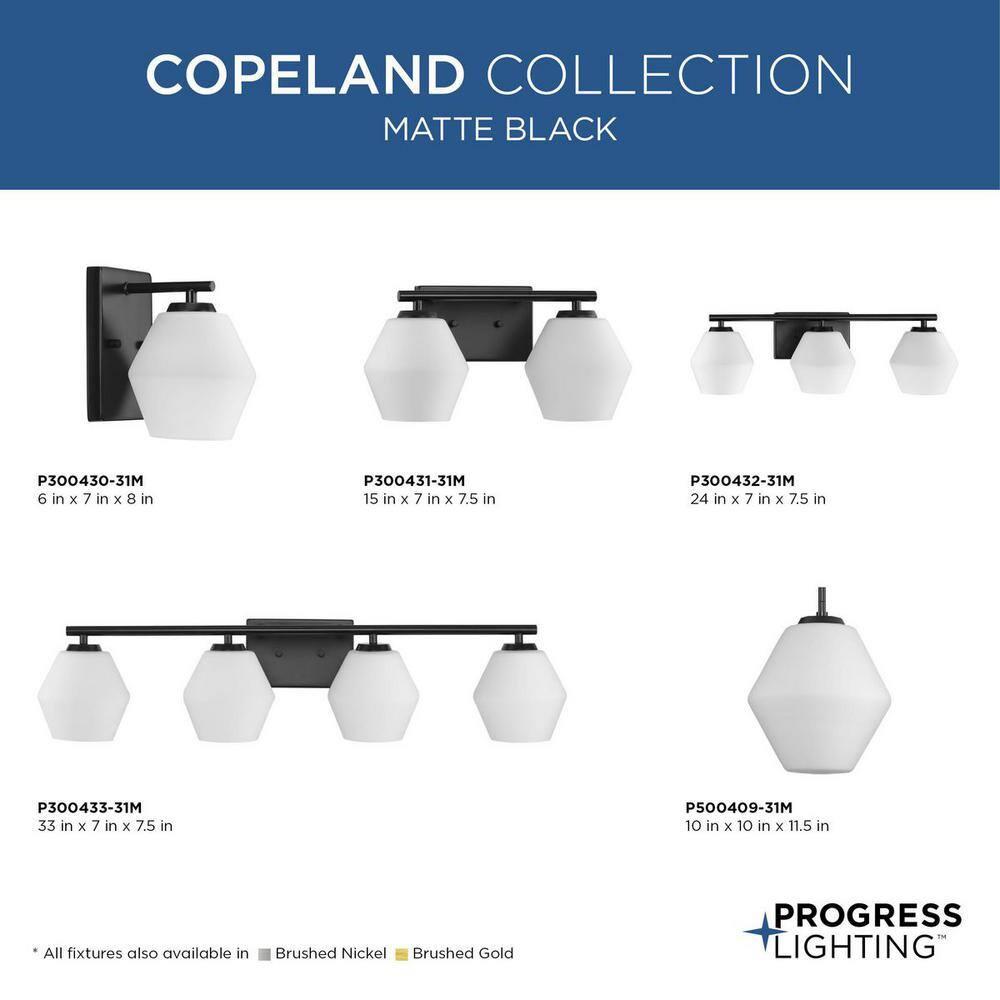 Progress Lighting Copeland 4-Light Vanity Light, Matte Black, Opal Glass Shades